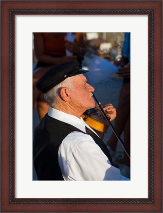 Framed Older Gentleman Playing The Violin, Imerovigli, Santorini, Greece Print
