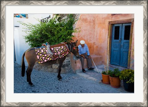 Framed Resting Elderly Gentleman, Oia, Santorini, Greece Print