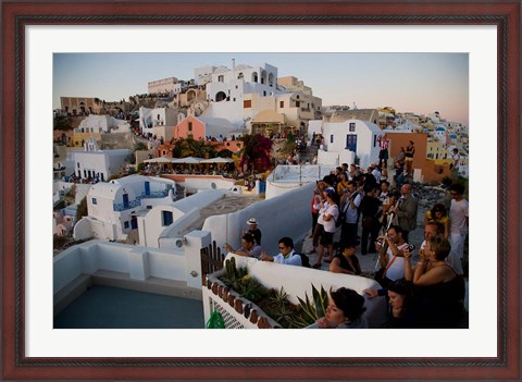 Framed Sunset and The Tourists, Oia, Santorini, Greece Print