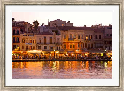 Framed Old Harbor, Chania, Crete, Greece Print