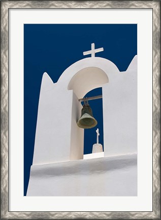 Framed Church Bell Tower against Dark Blue Sky, Santorini, Greece Print