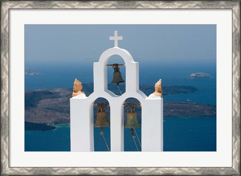 Framed Greece, Santorini White Church Bell Tower Print