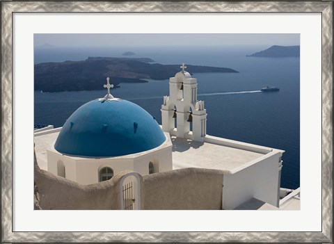 Framed Greek Orthodox Church and Aegean Sea, Santorini, Greece Print