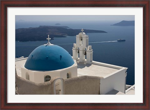 Framed Greek Orthodox Church and Aegean Sea, Santorini, Greece Print