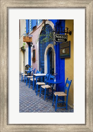 Framed Colorful Blue Doorway, Chania, Crete, Greece Print