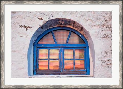 Framed Window with sunset reflection, Mykonos, Greece Print