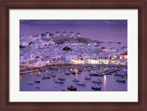 Framed Overview of Mykonos Town harbor, Mykonos, Cyclades Islands, Greece Print