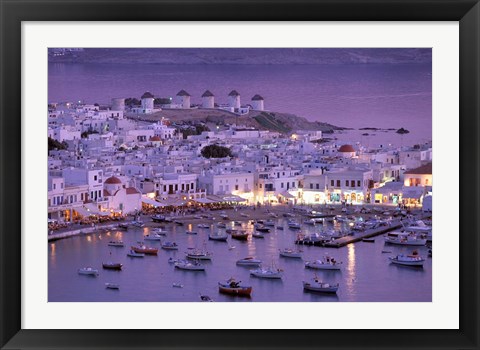 Framed Overview of Mykonos Town harbor, Mykonos, Cyclades Islands, Greece Print