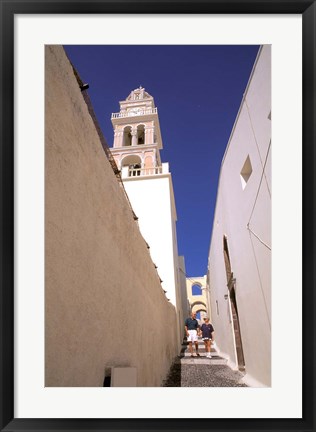 Framed Couple Walking Down Steps, Santorini, Greece Print