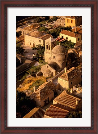 Framed Town View from Cliffs, Monemvasia, Lakonia, Greece Print