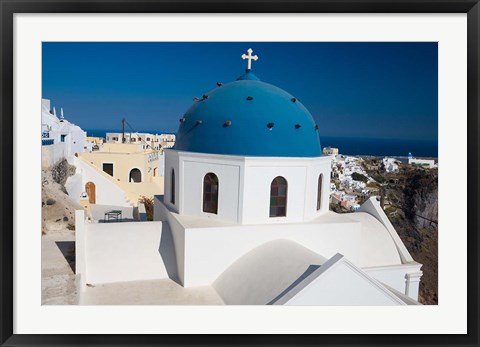 Framed Blue Domed Church, Imerovigli, Santorini, Greece Print