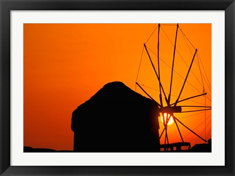 Framed Sunrise with Mykonos Windmills, Mykonos, Cyclades Islands, Greece Print