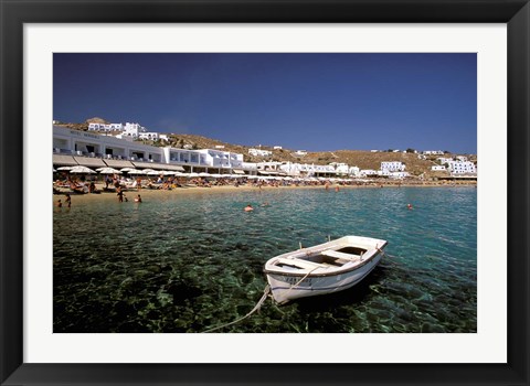 Framed Platis Gialos Beach, Mykonos, Cyclades Islands, Greece Print