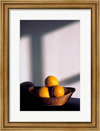 Framed Oia, Santorini, Greece, Oranges in a Basket Print