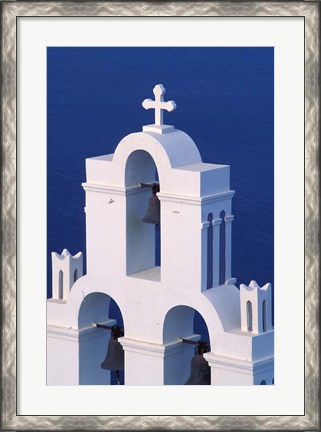 Framed Coastal Bell Towers, Santorini, Greece Print