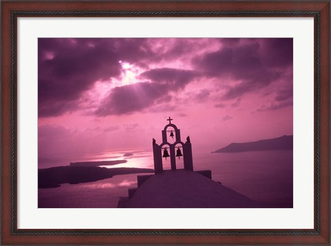 Framed Church Steeple with Evening Rays, Santorini Island, Greece Print