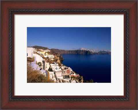 Framed White Buildings on the Cliffs in Oia, Santorini, Greece Print