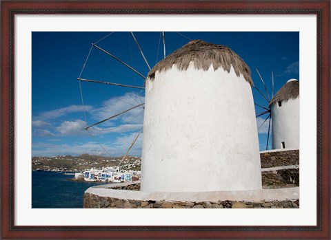 Framed Greece, Cyclades, Mykonos, Hora Cycladic windmill in &#39;Little Venice&#39; Print