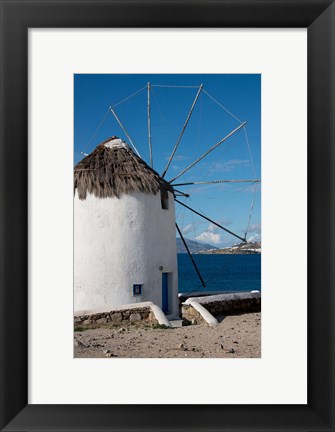 Framed Greece, Cyclades, Mykonos, Hora Historic Cycladic style Windmill Print