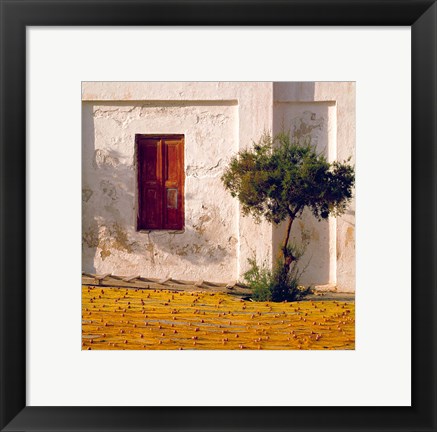 Framed Greece, Mykonos, Fishing village, Nets Drying Print