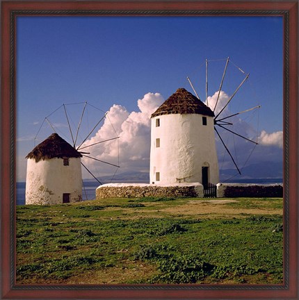 Framed Greece, Mykonos White-washed Windmills Print