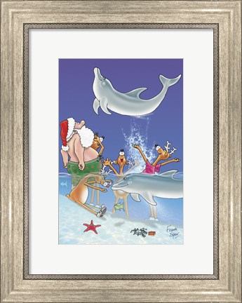 Framed Santa and the Dolphins Print