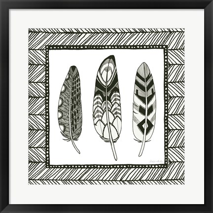 Framed Geo Feathers Square III Print