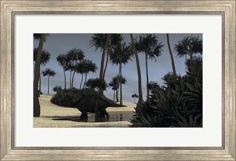 Framed Triceratops Roaming in a Riverbed Print