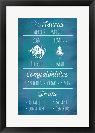 Framed Taurus Zodiac Sign Print