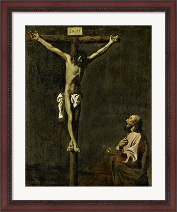 Framed Saint Luke as a Painter Before Christ on the Cross (self-portrait of Francisco de Zurbaran) Print