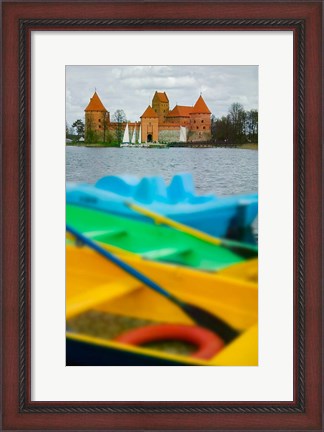 Framed Colorful Boats and Island Castle by Lake Galve, Trakai, Lithuania Print