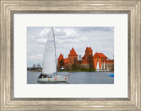 Framed Sailboat with Island Castle by Lake Galve, Trakai, Lithuania Print
