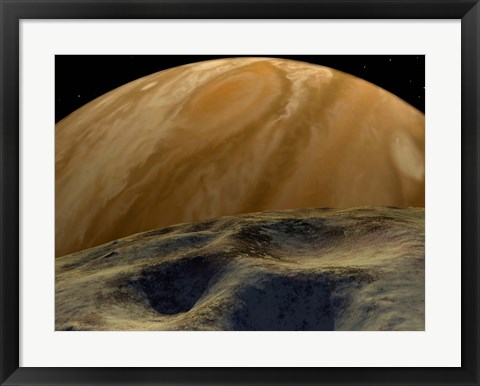 Framed Jupiter seen from one of its innermost Moons, Tiny Metis Print