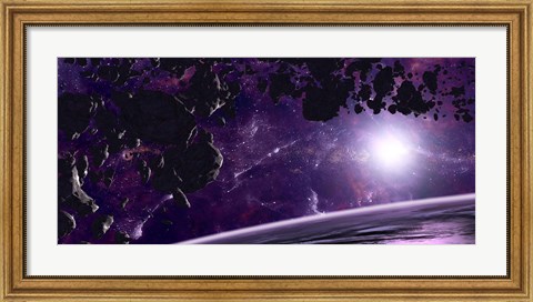 Framed Asteroid field against a Celestial Background Print