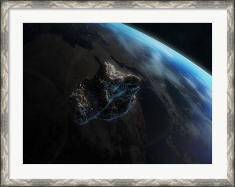 Framed Asteroid in Front of the Earth III Print