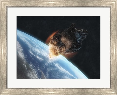 Framed Asteroid in Front of the Earth V Print
