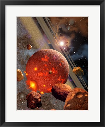 Framed Primordial Earth being formed by Asteroid-like Bodies Print