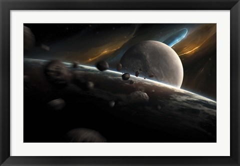 Framed Dynamic spacewith incoming Asteroids Print