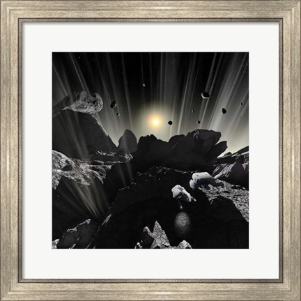 Framed Astronauts explore the tumultuous surface of a Comet Print