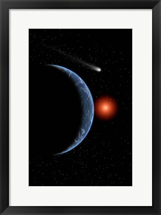 Framed Comet passing the Earth on its journey around the Sun Print