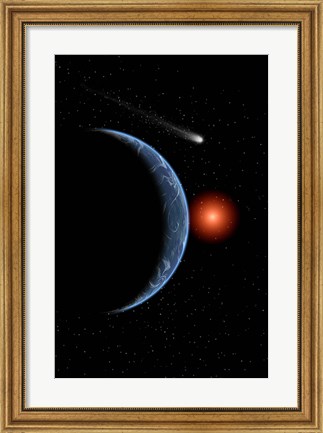 Framed Comet passing the Earth on its journey around the Sun Print