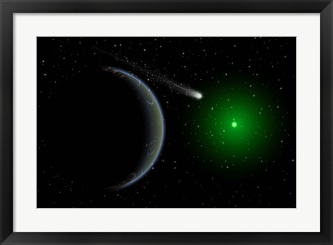 Framed Comet passing a distant Alien World Print