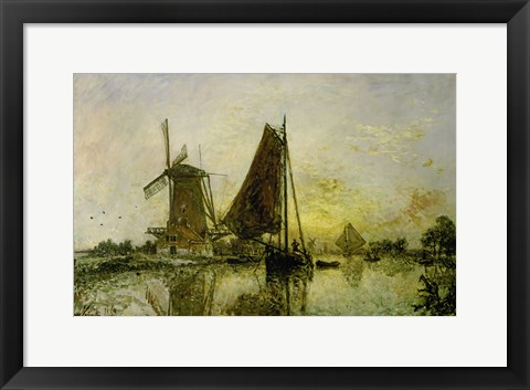 Framed Boats Near Mills In Holland, 1868 Print