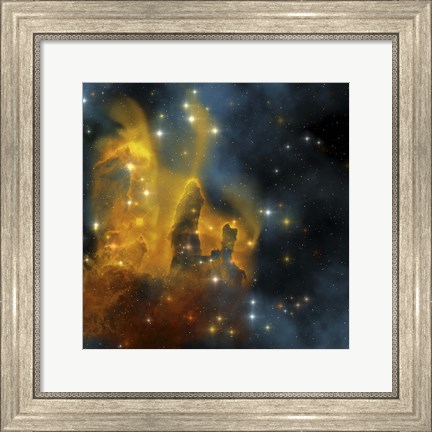 Framed colorful Nebula shines bright with star making in its clouds Print