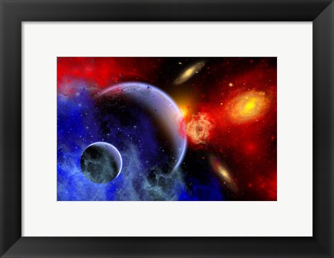 Framed mixture of colorful stars, planets, Nebulae and galaxies Print