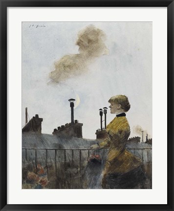 Framed Young Woman On A Balcony In Profile Print