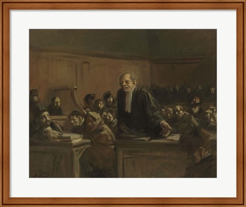 Framed Court Scene - Speech For The Defense, 1907 Print