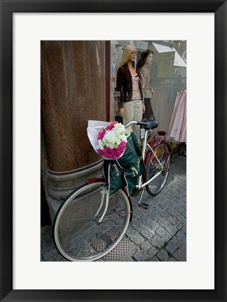 Framed Bicycle Parked in Copenhagen, Denmark Print