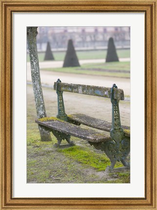 Framed Park Bench in the Gardens, Chateau de Fontainebleau Print