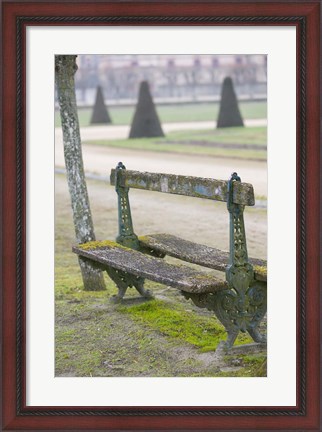 Framed Park Bench in the Gardens, Chateau de Fontainebleau Print